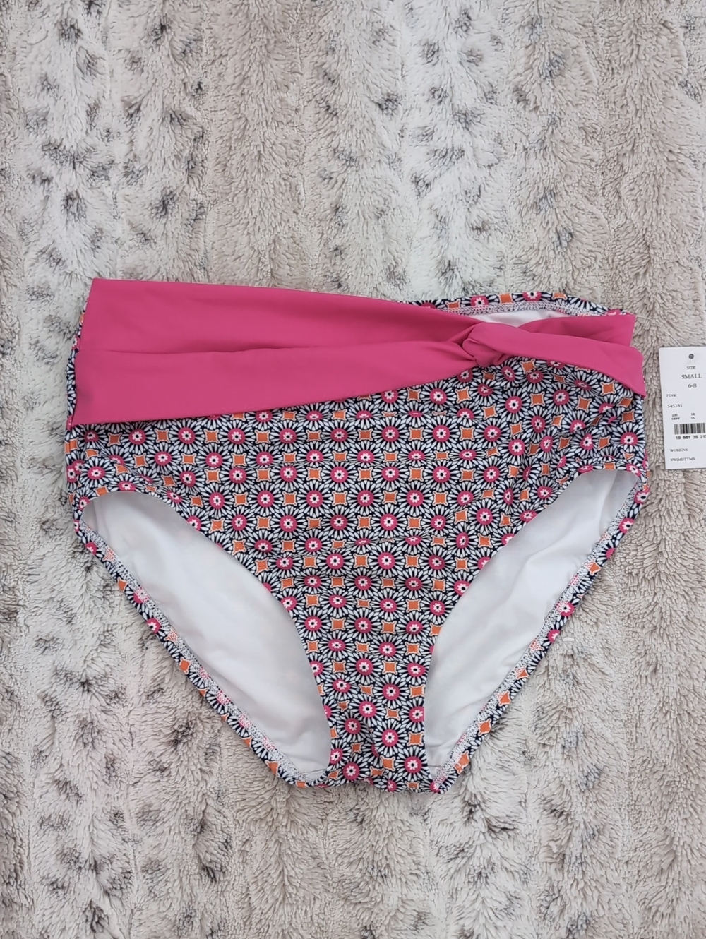 Lands' End UPF 50 Full Coverage Geo Print High Waist Twist-Front Bikini Bottom